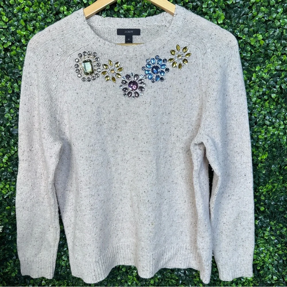 Nwot J. Crew Cream Sweater‎ with Embellishments wool blend